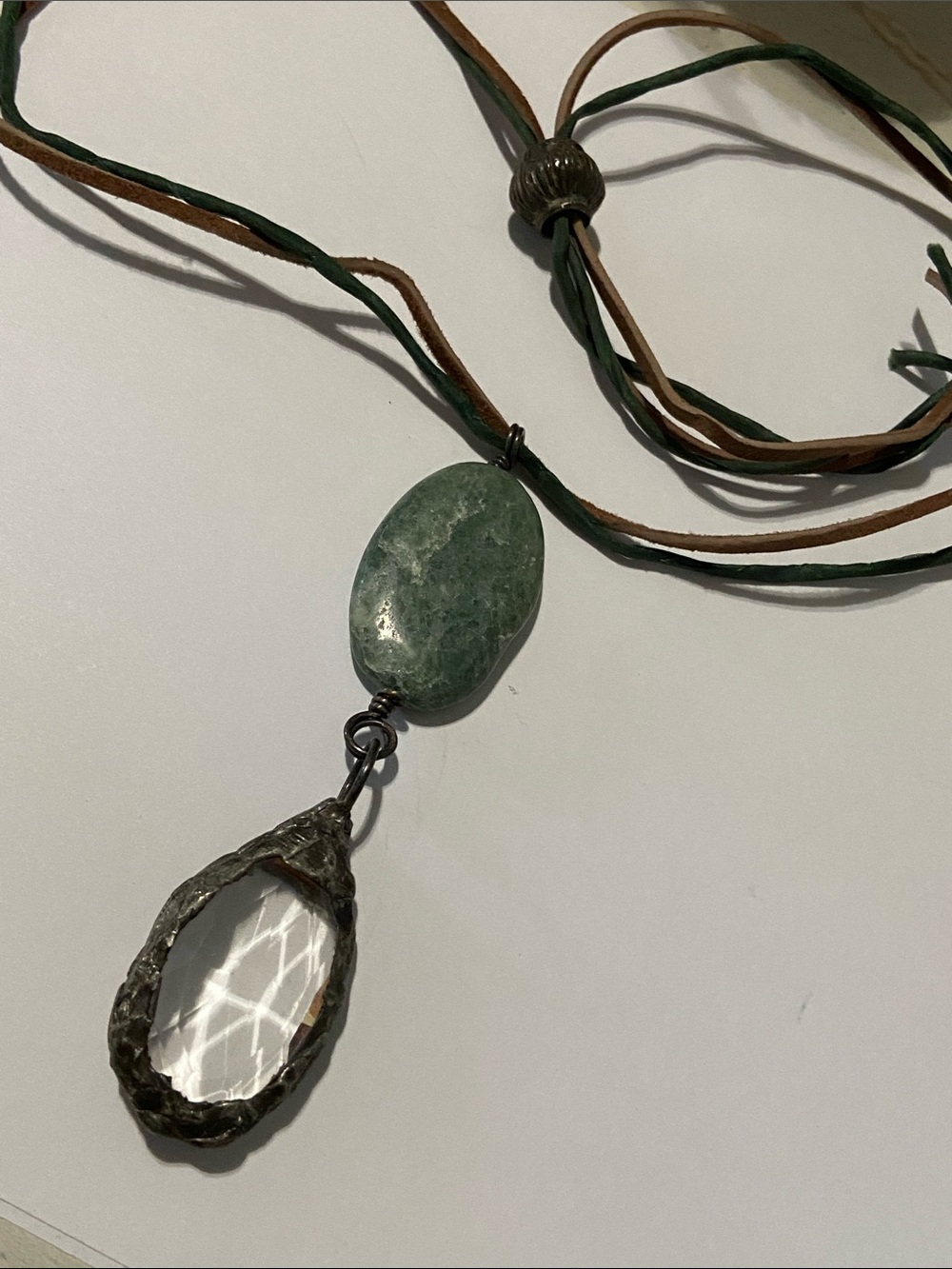 Green Stone and Clear Crystal Pendant Necklace - Women Jewelry